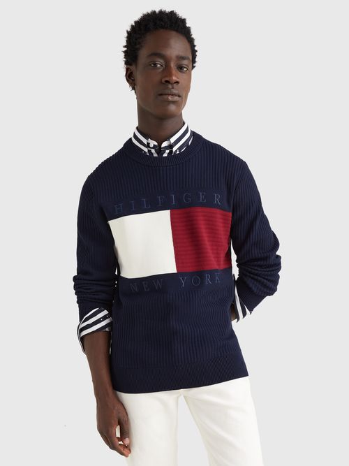 Sweater-de-punto-acanalado-en-algodon-con-logo