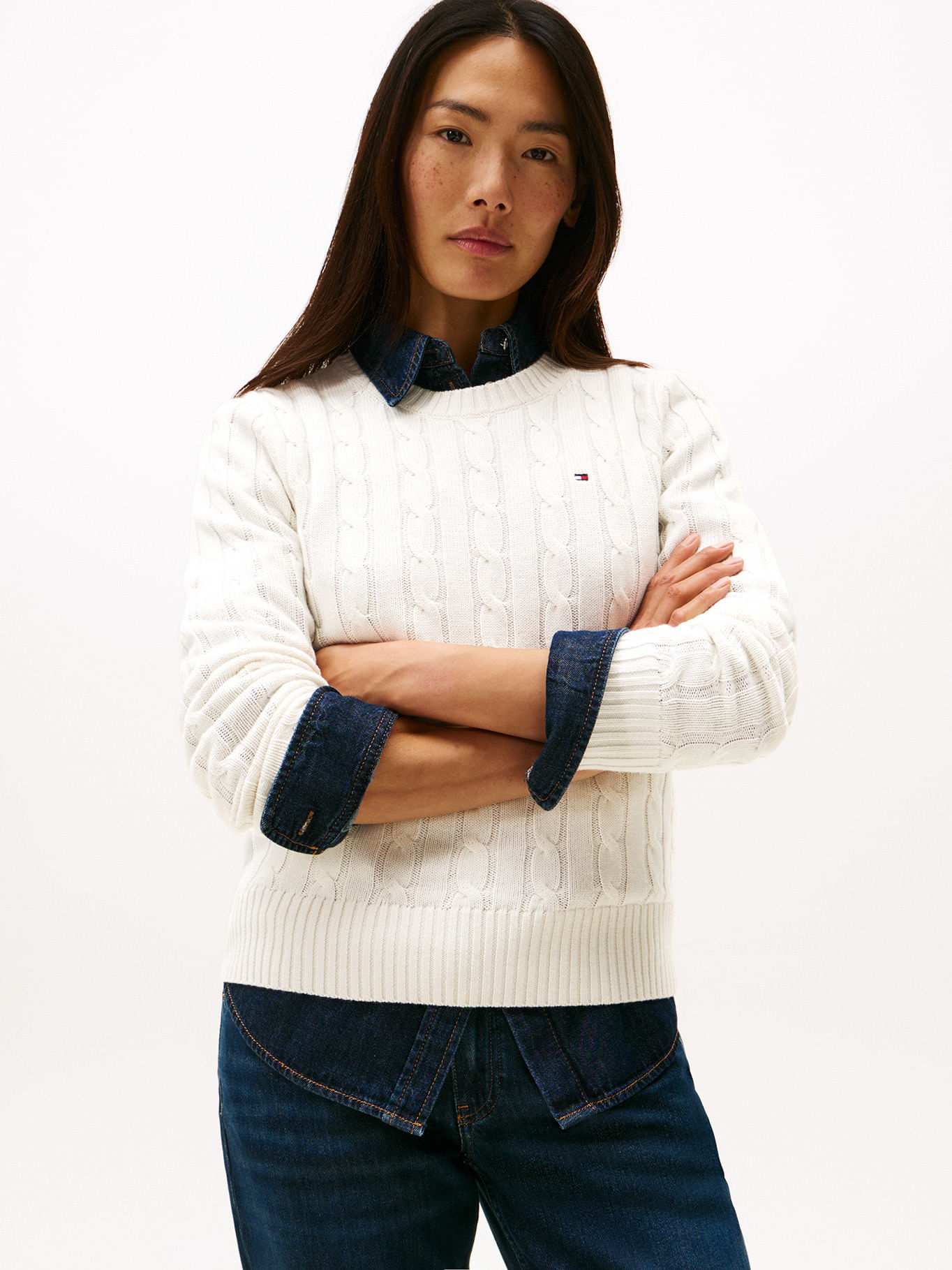 Sweater cuello redondo tejido de cable regular fit