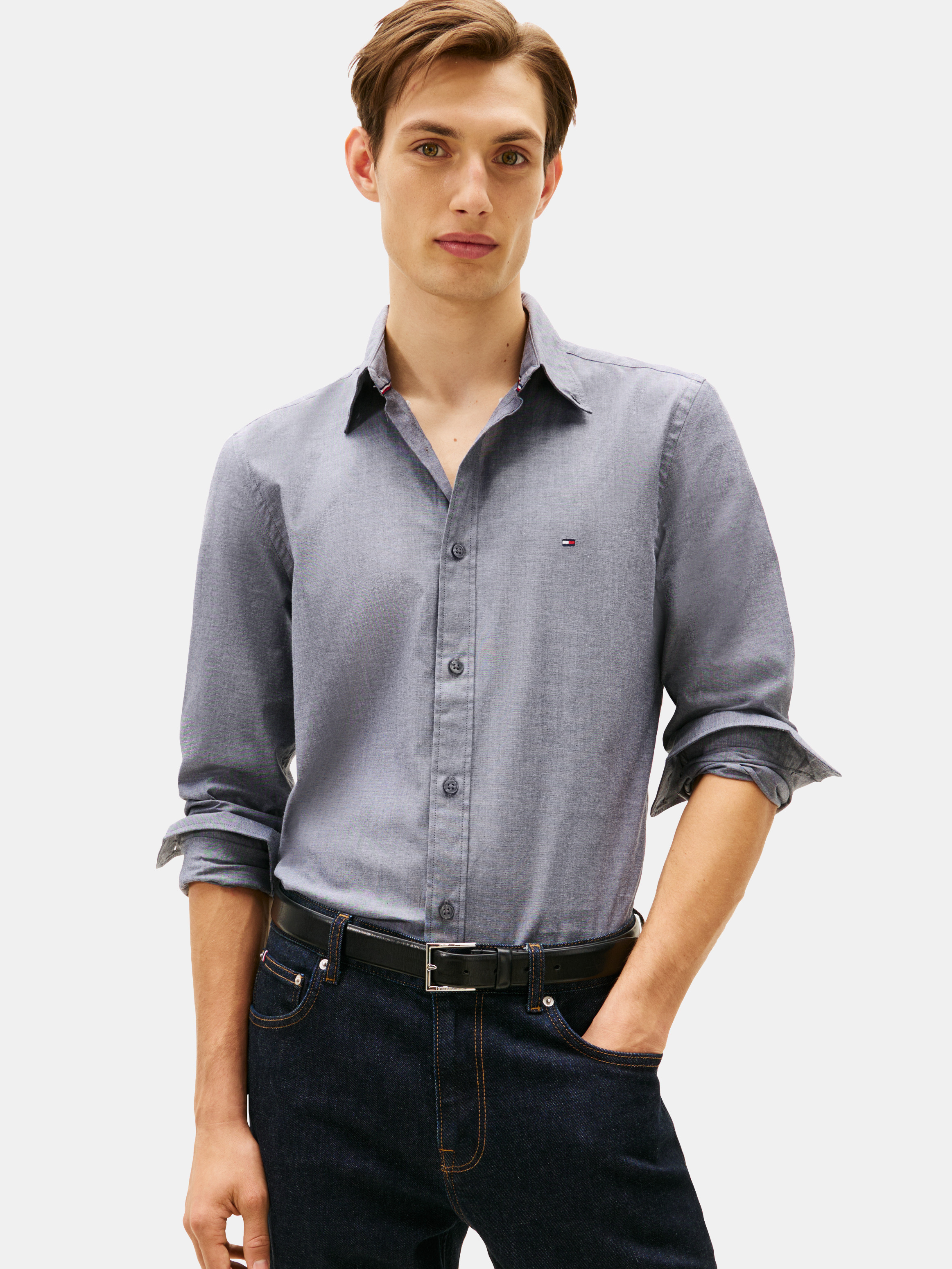 Camisa poplín lisa slim fit