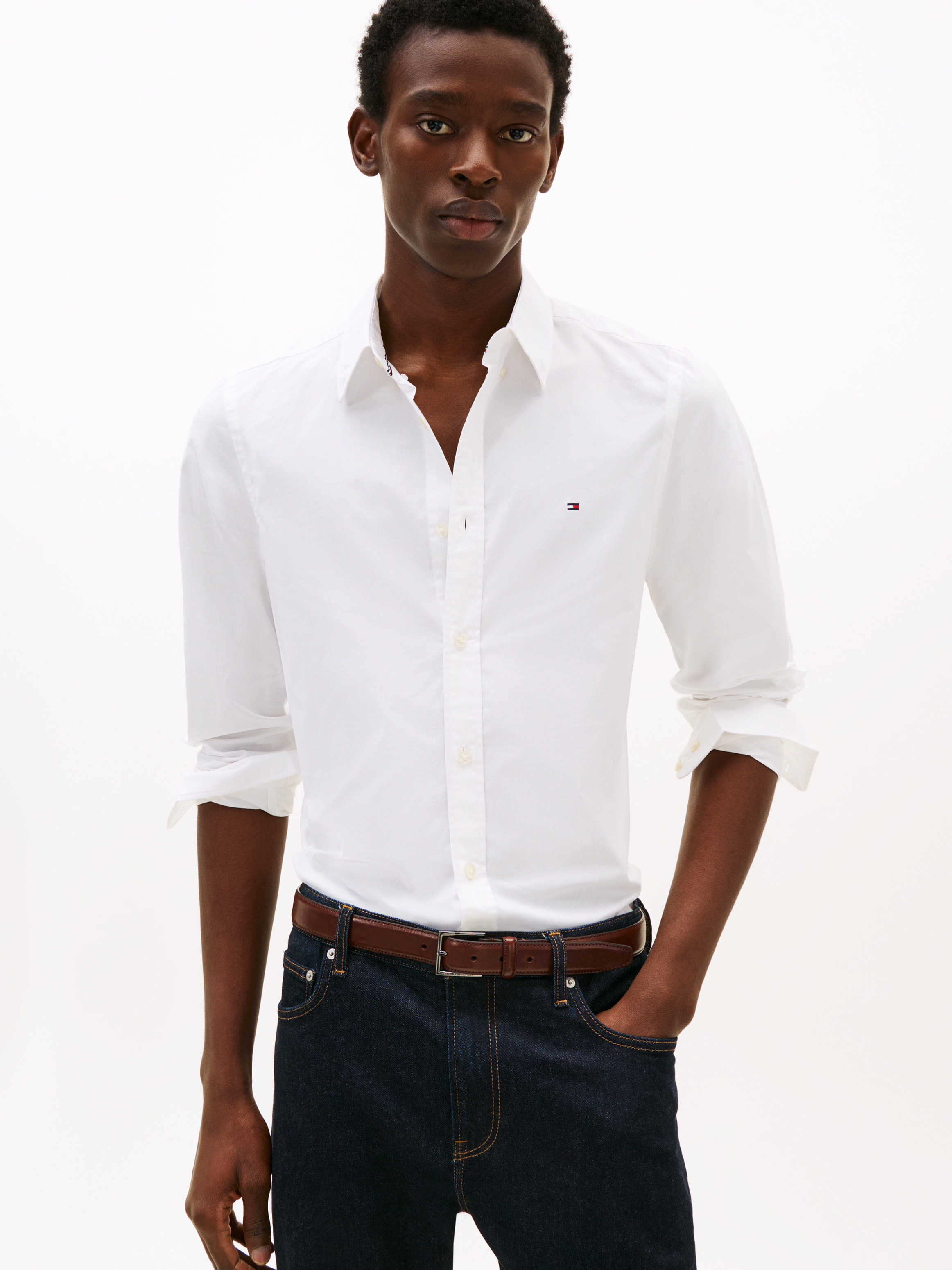 Camisa poplín lisa slim fit