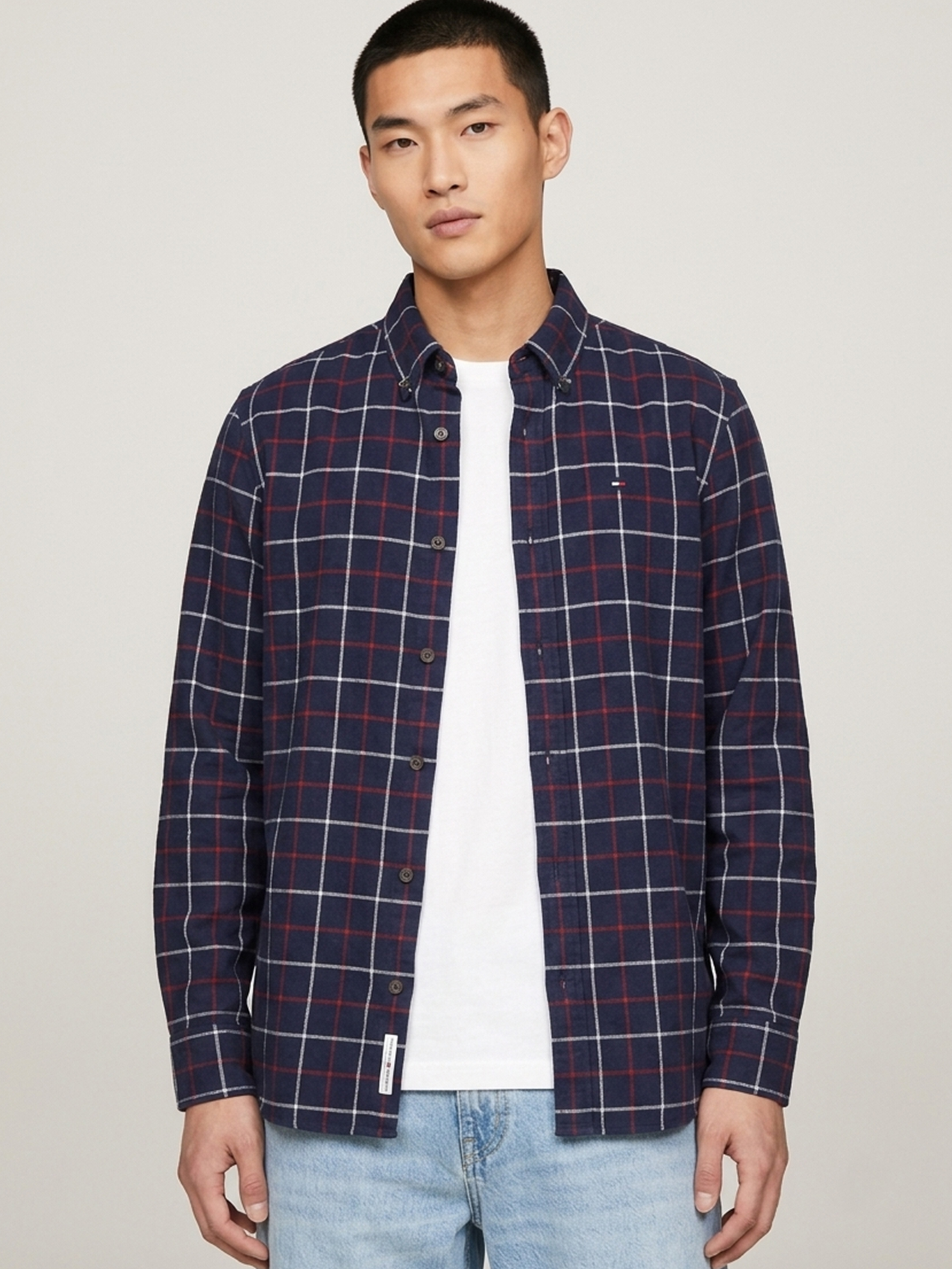 Camisa brushed chalk manga larga de corte regular